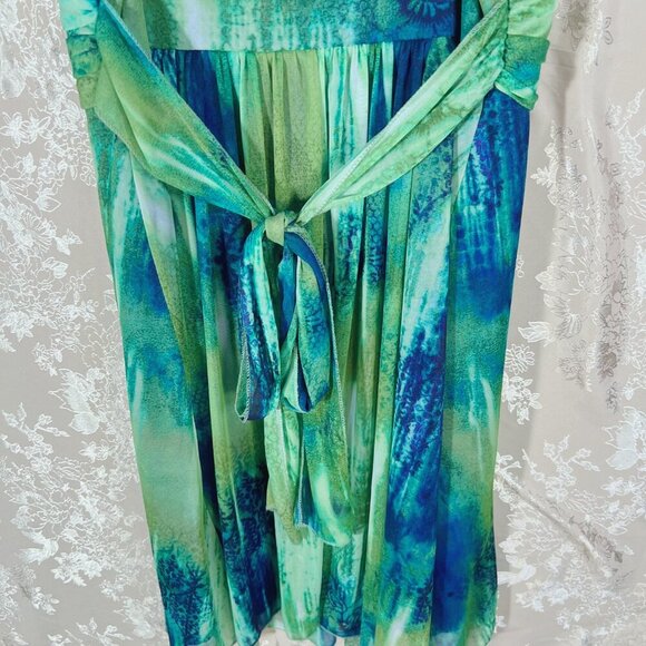 y2k Vintage Ruby Rox Vintage Green and Blue Tie Dye Chiffon Dress Women's Size M - Picture 5 of 8